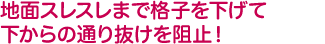 地面スレスレまで格子を下げて下からの通り抜けを阻止！
